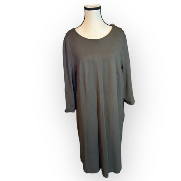 Womens 2 reitmans Deep Green Grey Shift Dress with Pockets 34 Slit Sleeves - Picture 1 of 9
